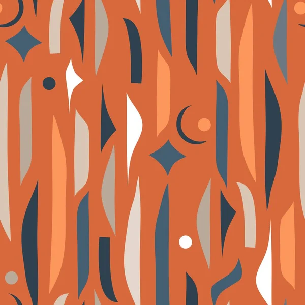 Dibujado a mano vector abstracto stock gráfico ilustración arte patrón sin costuras, con la naturaleza moderna collage impresión contemporánea de formas boho, siluetas florales, luna y estrellas en colores pastel — Vector de stock