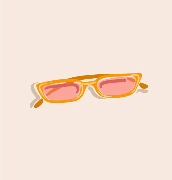 Vettore disegnato a mano astratto stock grafico contemporaneo estetica, illustrazione di moda con vintage bella moderna occhiali da sole femminili isolati su sfondo pastello — Vettoriale Stock