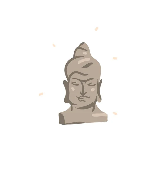 Gambar tangan vektor abstrak grafis bohemian clipart ilustrasi dengan keindahan interior elemen desain, Buddha modern patung kepala terisolasi di latar belakang putih - Stok Vektor