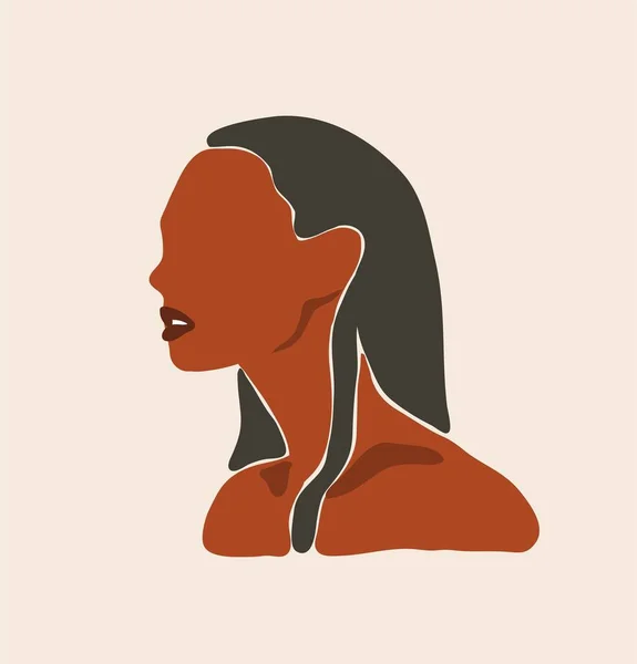 Ilustración de moda estética contemporánea gráfica plana abstracta vectorial dibujada a mano con retrato femenino afroamericano moderno y bohemio en un estilo minimalista de moda simple aislado sobre fondo pastel — Vector de stock