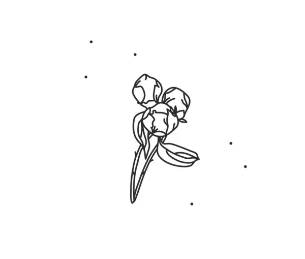 El çizimi vektör soyut düz grafik illüstrasyon çizgi çiçek kontur sanatının logo unsuru beyaz arkaplan üzerinde izole, damgalama için basit stil dövmesi — Stok Vektör