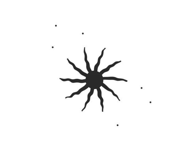 Ilustración gráfica plana de stock abstracto vectorial dibujado a mano con elemento de logotipo del arte mágico de la silueta del sol celeste en estilo simple para la marca, aislado sobre fondo blanco — Vector de stock