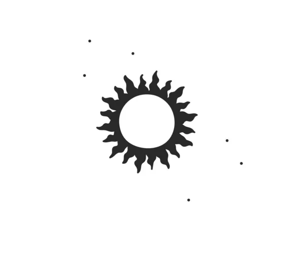 Kézzel rajzolt vektor absztrakt állomány lapos grafikus illusztráció logó eleme mágikus égi nap sziluett művészet egyszerű stílusban a márka, elszigetelt fehér háttér — Stock Vector