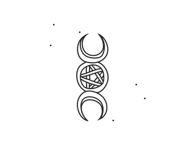 Ręcznie rysowane wektor abstrakcyjny czas płaski grafika ilustracja z elementem logo linii sztuka mistycznego okultystycznego symbolu, księżyc i gwiazdy w prostym stylu do znakowania, izolowane na białym tle — Wektor stockowy