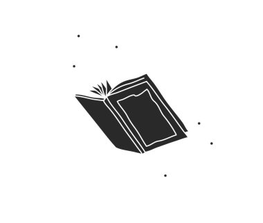 El çizimi vektör soyut düz grafik çizimi satır açık sihirli kitap sanat silueti logo unsuru basit stil markalaştırma, beyaz arkaplan izole