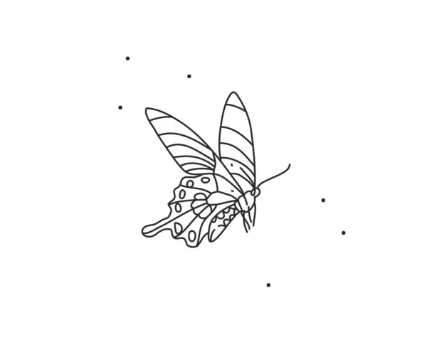 Handgezeichnete Vektor abstrakt Stock flache grafische Illustration mit Logo-Element, unkonventionelle magische Kunst der Schmetterlingskunst in einfachem Stil für Branding, isoliert auf weißem Hintergrund. Feminines Logo-Konzept. — Stockvektor