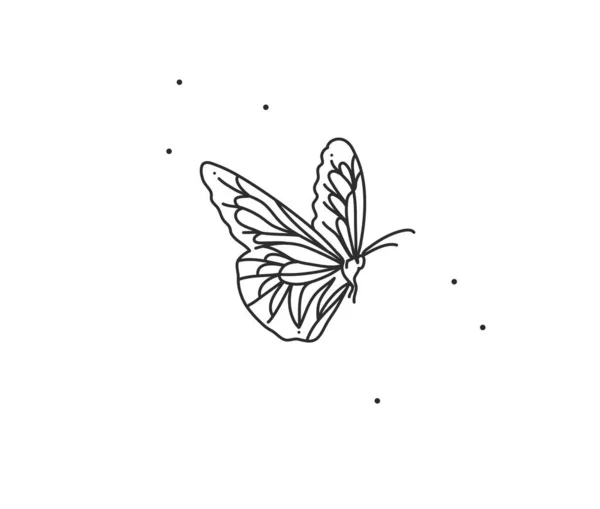 Dessiné à la main vecteur abstrait stock plat illustration graphique avec élément de logo, art magique bohème de papillon ligne art dans un style simple pour l'image de marque, isolé sur fond blanc. — Image vectorielle