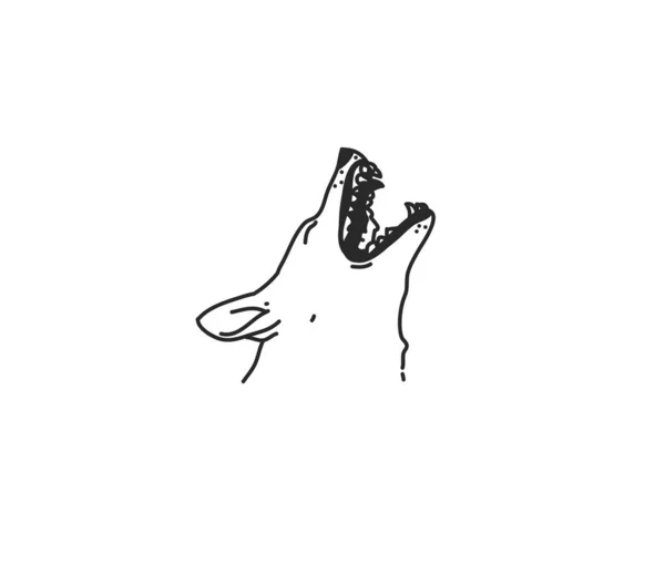 Ilustración gráfica plana de stock abstracto vectorial dibujado a mano con elemento de logotipo, arte de línea mágica tribal mística de lobo aullador en estilo simple para la marca, aislado sobre fondo blanco — Archivo Imágenes Vectoriales