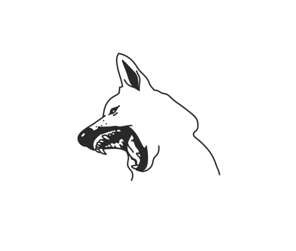 Рука намальована векторна абстрактна стокова плоска графічна ілюстрація з елементом логотипу, містична племінна магічна лінія мистецтва виття вовка в простому стилі для брендингу, ізольована на білому тлі — стоковий вектор
