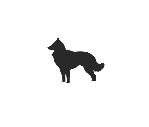 Handgezeichnete Vektor abstrakt Stock flache grafische Illustration mit Logo-Element, mystische Stammesmagie Silhouette Kunst von Hund oder Wolf in einfachem Stil für Branding, isoliert auf weißem Hintergrund — Stockvektor