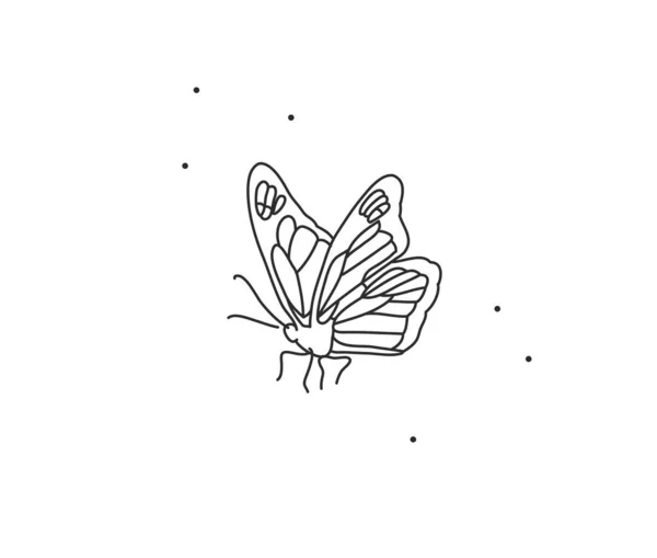 Handgezeichnete Vektor abstrakt Stock flache grafische Illustration mit Logo-Element, unkonventionelle magische Kunst der Schmetterlingskunst in einfachem Stil für Branding, isoliert auf weißem Hintergrund. Feminines Logo-Konzept — Stockvektor