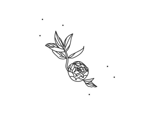El çizimi vektör soyut düz grafik illüstrasyon çizgi çiçek sanatının logo unsuru markalaşma için basit stil, beyaz arkaplanda izole. Sihirli boho kadınsı kavram. — Stok Vektör