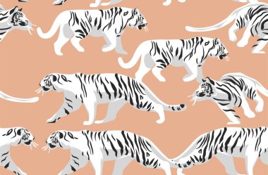 Elle çizilmiş vektör soyut stok modern grafik çizimleri, safari bohem modern, egzotik kaplan desenli, pastel renklerde çizgili hayvanlar.