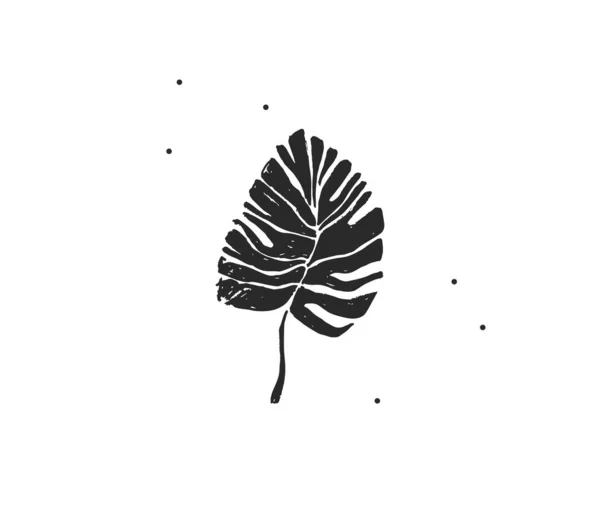 Mão desenhado vetor abstrato estoque plana ilustração gráfica com logotipo elemento de tropical, preto exótico palma folhas silhueta arte em estilo simples para branding, isolado no fundo branco —  Vetores de Stock