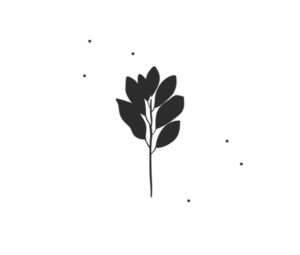 Ручний малюнок Векторні абстрактні стокові плоскі графічні ілюстрації з мінімальним елементом логотипу, богемне лінійне мистецтво листя гілок силует для брендингу, ізольовані на білому тлі. . — стоковий вектор