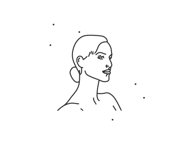 El çizimi vektör soyut düz grafik çizimi logo elementi ile, markalaşma için basit bir stile sahip güzellik kadın ikonu bohem çizgi resim simgesi, beyaz arkaplanda izole. Tasarım logosu kavramı. — Stok Vektör