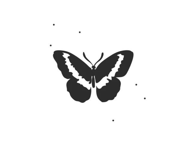 Ilustración gráfica plana de stock abstracto vectorial dibujado a mano con elemento de logotipo, arte mágico bohemio de la silueta de mariposa en estilo simple para la marca, aislado sobre fondo blanco. — Archivo Imágenes Vectoriales