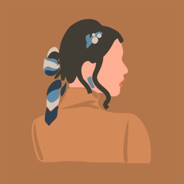 El çizimi vektör soyut düz grafik modern estetik tasviri ile bohem, güzel modern kadın portresi Pastel arka planda izole edilmiş basit moda minimal tarzı