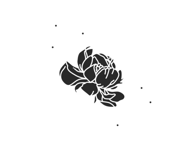 손으로 그린 추상 벡터 플레인 그래픽 일러스트 라인 꽃 미술의 로고 요소, 흑색의 솜털의 실루엣, 흰색 배경에 분리 . Sacred magic boho 여성적 개념 — 스톡 벡터