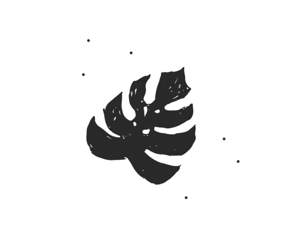 手绘矢量抽象种群平面图形插图与热带，黑色异国情调棕榈叶轮廓艺术的标志元素，简单风格的品牌，隔离在白色背景 — 图库矢量图片