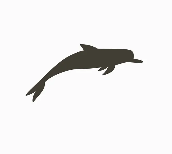 Handgetekende vector abstracte voorraad grafische zomer cartoon, minimalistische illustraties print logo element, met mooie zwemmen en springen dolfijn silhouet geïsoleerd op witte achtergrond. — Stockvector