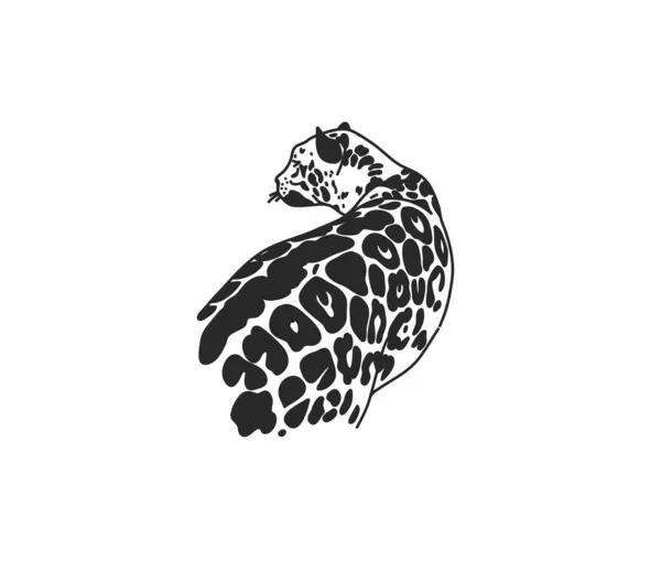 Mão desenhado vetor abstrato estoque plana ilustração gráfica com elemento logotipo, místico tribal linha mágica arte do leopardo em estilo simples para branding, isolado no fundo branco — Vetor de Stock