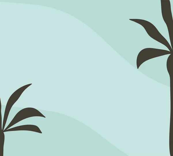 Handgetekende vector abstracte voorraad grafische zomer cartoon, minimalistische stijl illustraties achtergrond print met tropische palmbomen en blauwe golven geïsoleerd op kleur achtergrond. — Stockvector