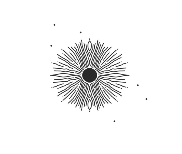 Мальовані вручну векторні абстрактні стокові плоскі графічні ілюстрації з елементом логотипу магічного небесного мистецтва силуету сонця в простому стилі для брендингу, ізольовані на білому тлі . — стоковий вектор