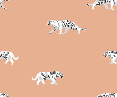 Elle çizilmiş vektör soyut stok modern grafik çizimleri, safari bohem modern, egzotik kaplan desenli, pastel renklerde çizgili hayvanlar..