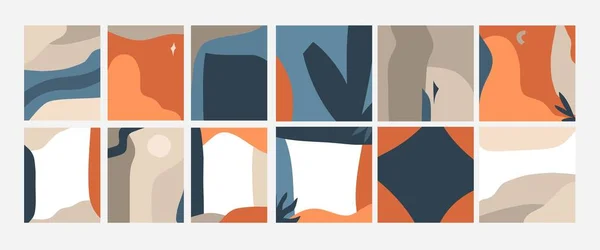 Dibujado a mano vector abstracto stock gráfico ilustración tarjetas de arte conjunto, con collage moderno mínima naturaleza geométrica artística impresión contemporánea plantilla de formas boho y siluetas en colores neutros. — Vector de stock