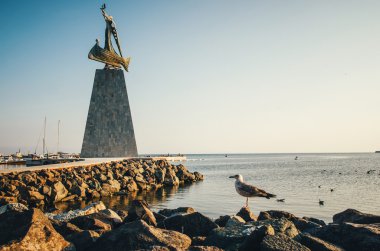 Statue of Saint Nicholas in old Nessebar town, Black sea coast, Bulgaria clipart
