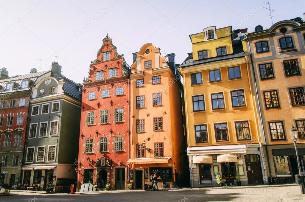 Cityscape of Stockholm with colored buildings