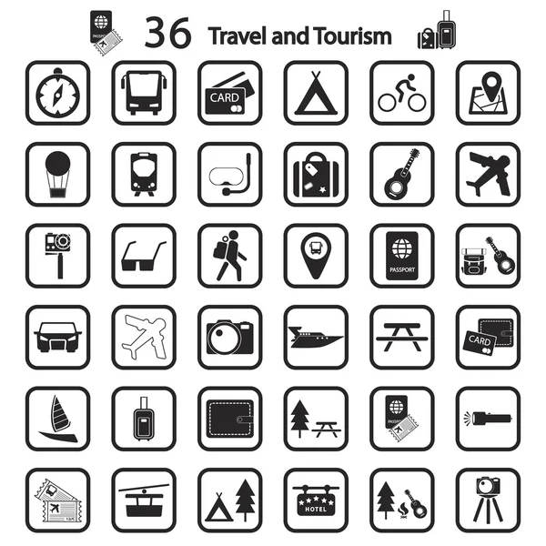 Conjunto de iconos de viajes y turismo — Vector de stock