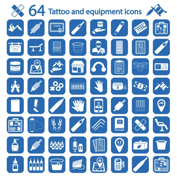Conjunto de ícone de estúdio de tatuagem — Vetor de Stock