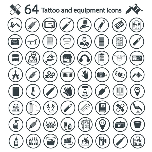 Tatuaje estudio icono conjunto — Vector de stock