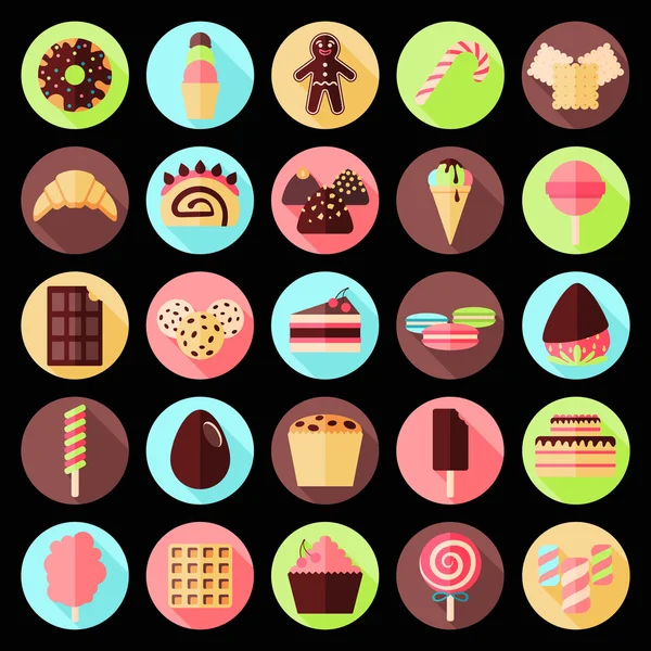 Dulces conjunto de iconos planos — Vector de stock