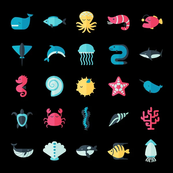Sea creatures set icon — Stock Vector