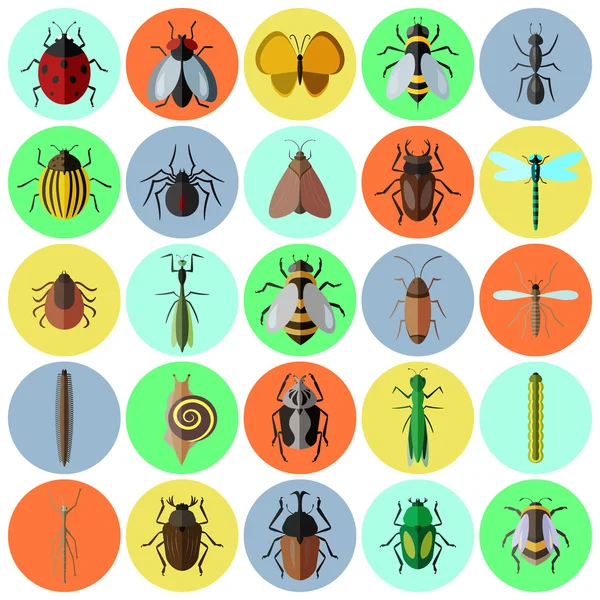 Insectos conjunto de iconos planos — Archivo Imágenes Vectoriales