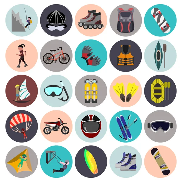 Deportes extremos conjunto de iconos planos — Vector de stock