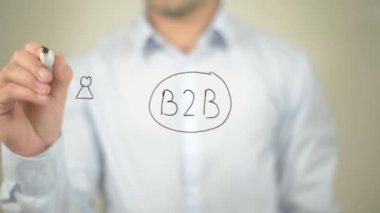B2b, konsept illüstrasyon, adam şeffaf ekranda yazma