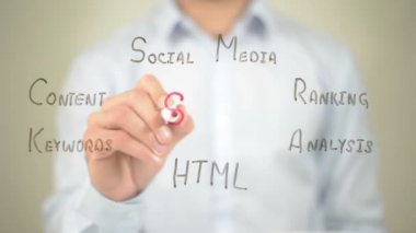 Şeffaf ekranda yazma Seo, kavramı küçük resim, adam