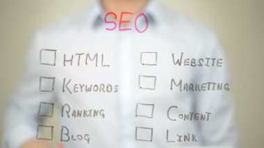 Şeffaf ekranda yazma Seo, kontrol listesi, adam