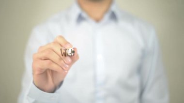 Senin için ne yapabiliriz? , adam şeffaf ekran üzerine yazma
