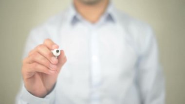 O bugün, şeffaf ekranda yazma adam canlı