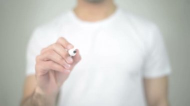 Merhaba Güney Kore, şeffaf ekranda yazma adam