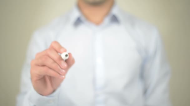 Seguro de vida, hombre escribiendo en pantalla transparente — Vídeos de Stock