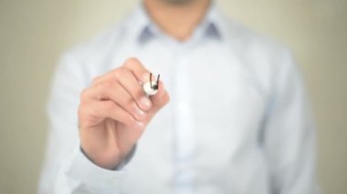 Yükseköğretim, şeffaf ekranda yazma adam