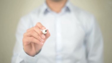 Uyum, şeffaf ekran üzerinde yazılı adam için zaman