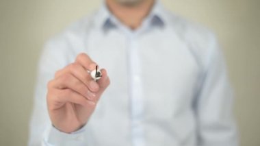 Eğitim Pazarlama, şeffaf ekranda yazma adam