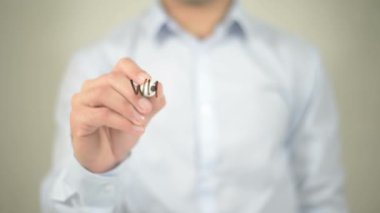 Neden yapmak istiyorum başlamak A yeni iş, adam şeffaf ekranda yazma